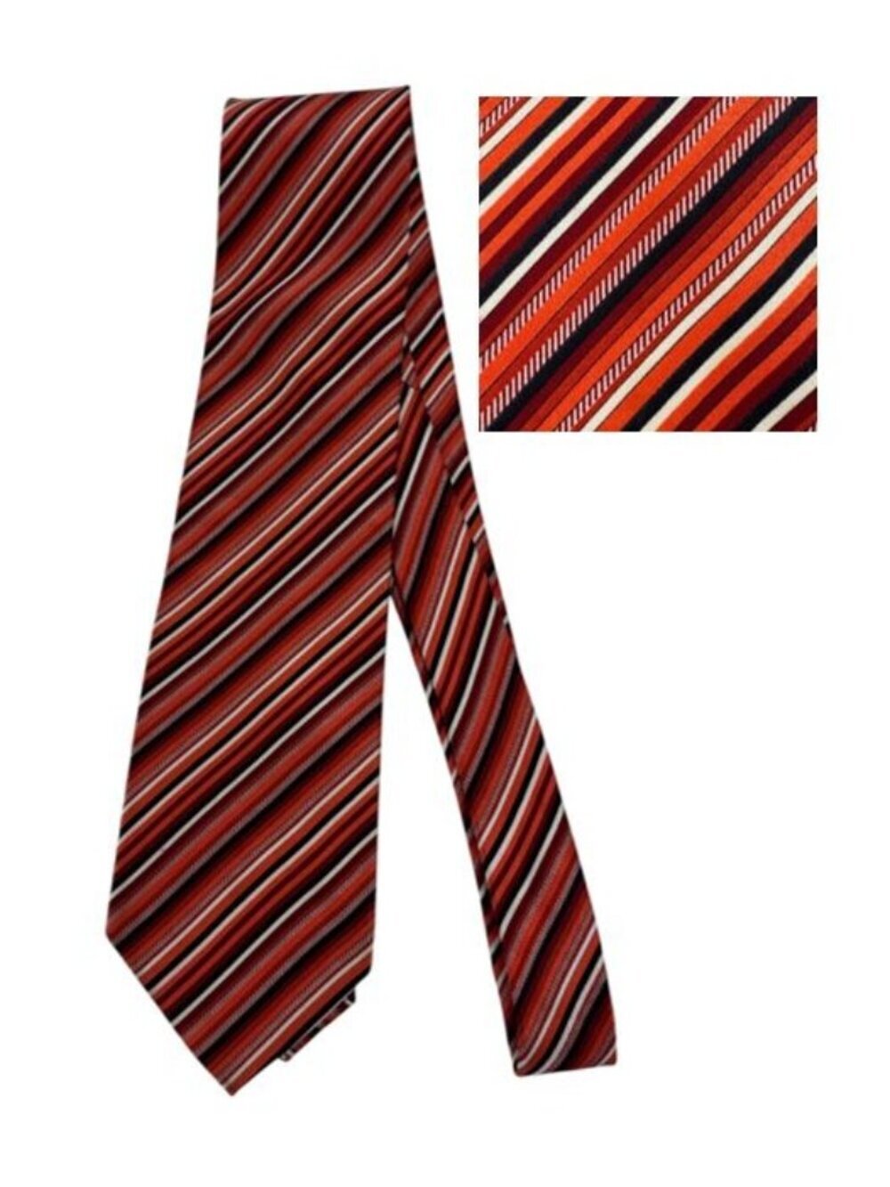 Franco Feruzzi 100% Silk Men's Neck Tie Striped Orange Black Hand Made Italy